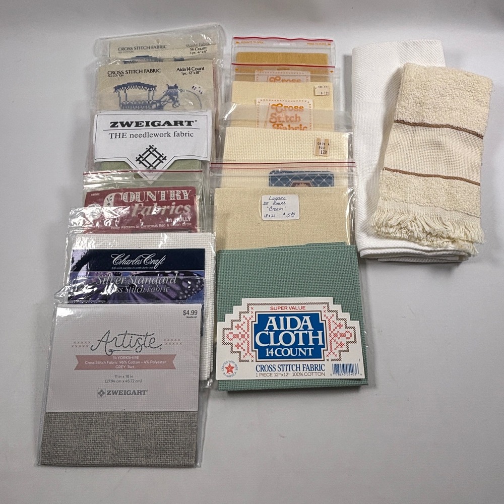 Lot of 13 Cross Stitch Aida Cloth Fabric Zweigart Charles Craft Artiste Multi